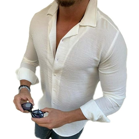 Homme à Manches Longues Chemise lin casual male Gradient Button Down shirts Lapel Tops